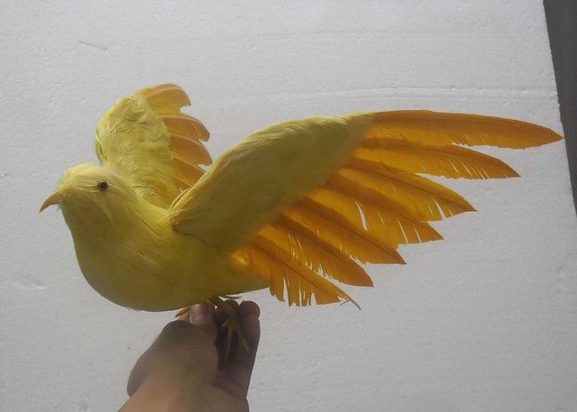 About 30cm Yellow Feathers Bird Plastic Foam & Feathers Spreading